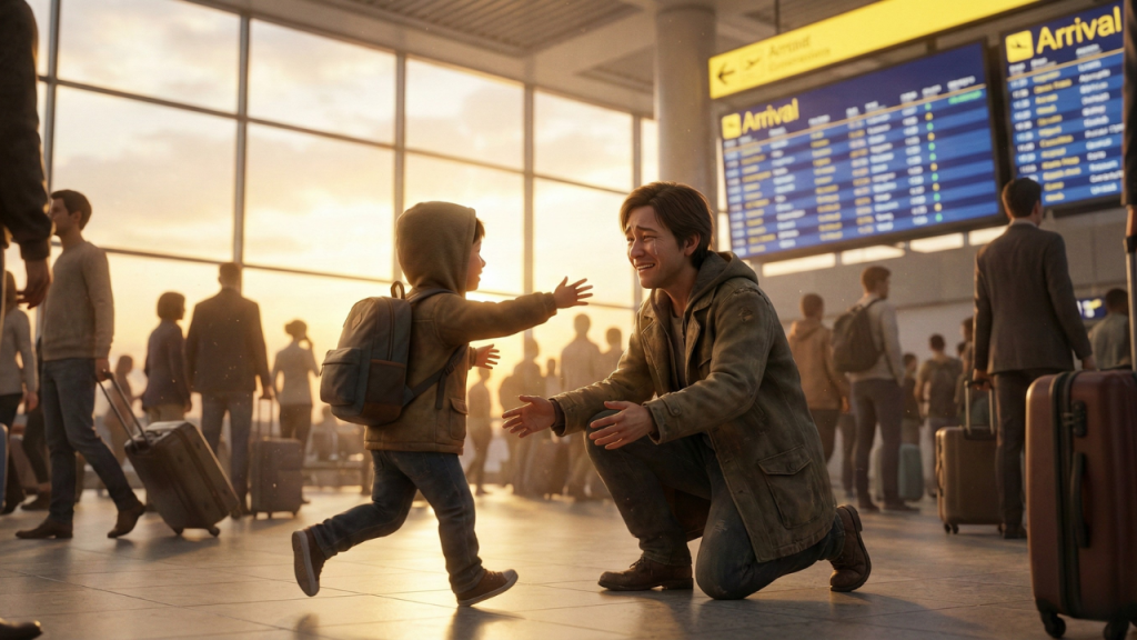 A child reuniting with a parent after years of separation