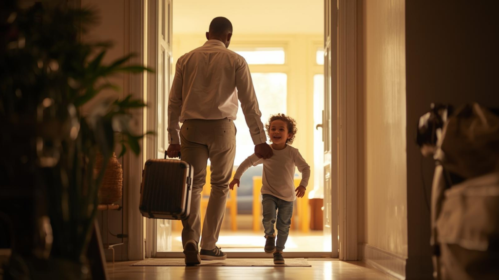A father working abroad returning unexpectedly