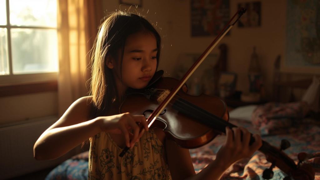 A lonely girl finding comfort in music