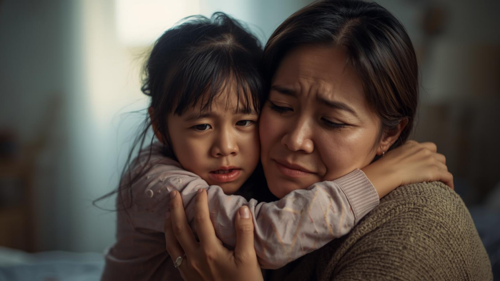 A young girl helping her mother heal
